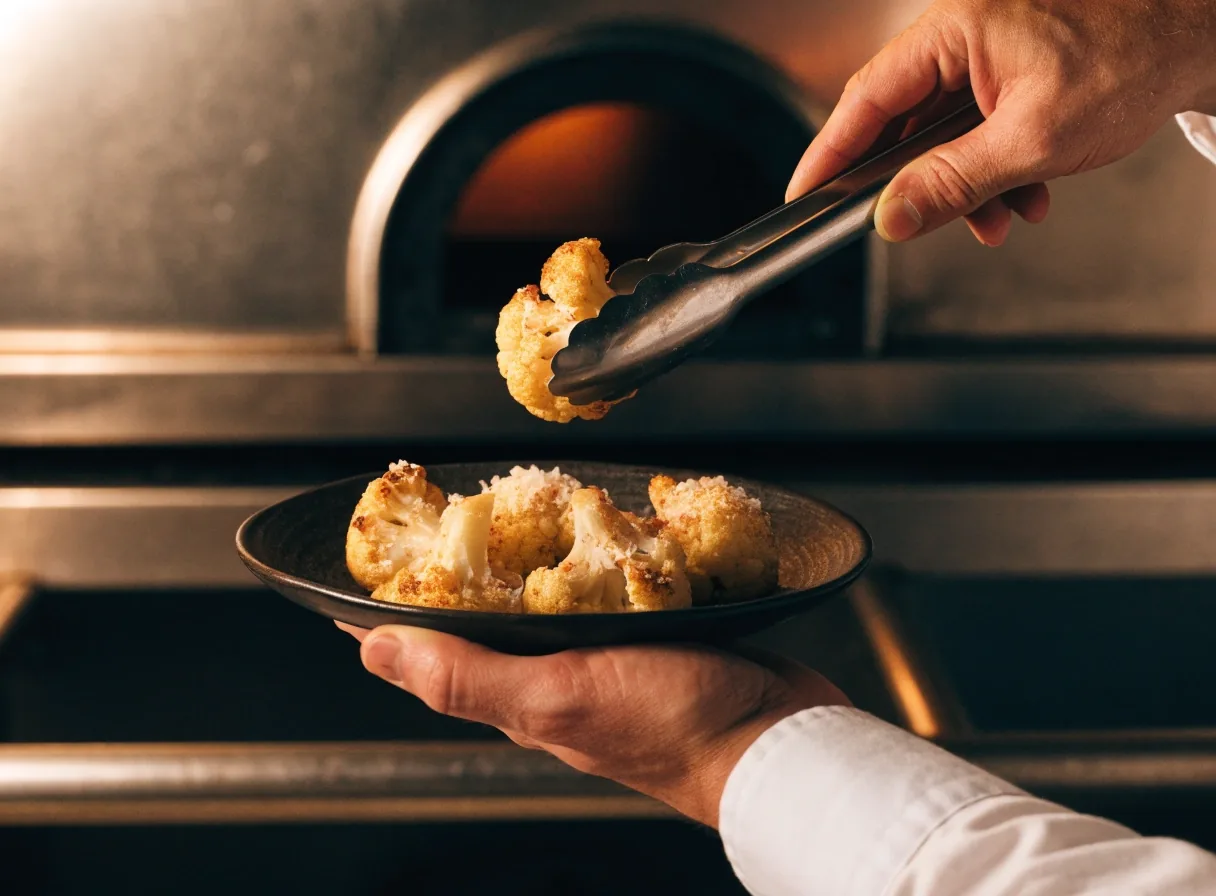 Cauliflower starter on a dark plate